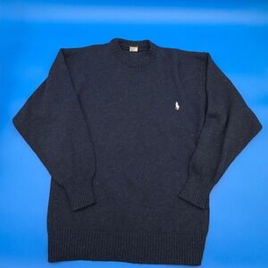 Vintage Navy Shetland Wool Sweater - Fits Men's Medium/Large - 20.5x30.5